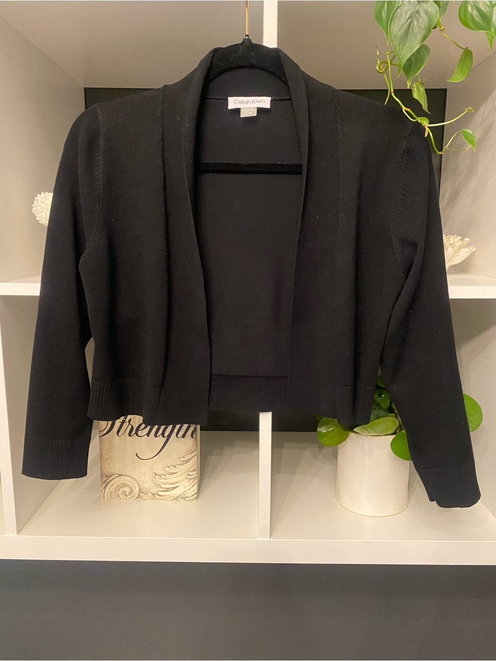 Calvin Klein Classic Black Cropped Open-Front Cardigan